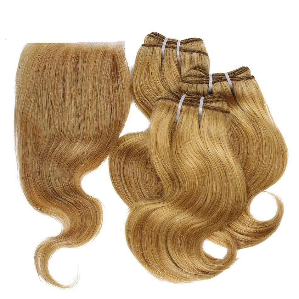 3 Bundles Brazilian Body Wave Hair Weave With 2X4 Lace Closure Black Honey Blonde Remy Human Hair With Closure