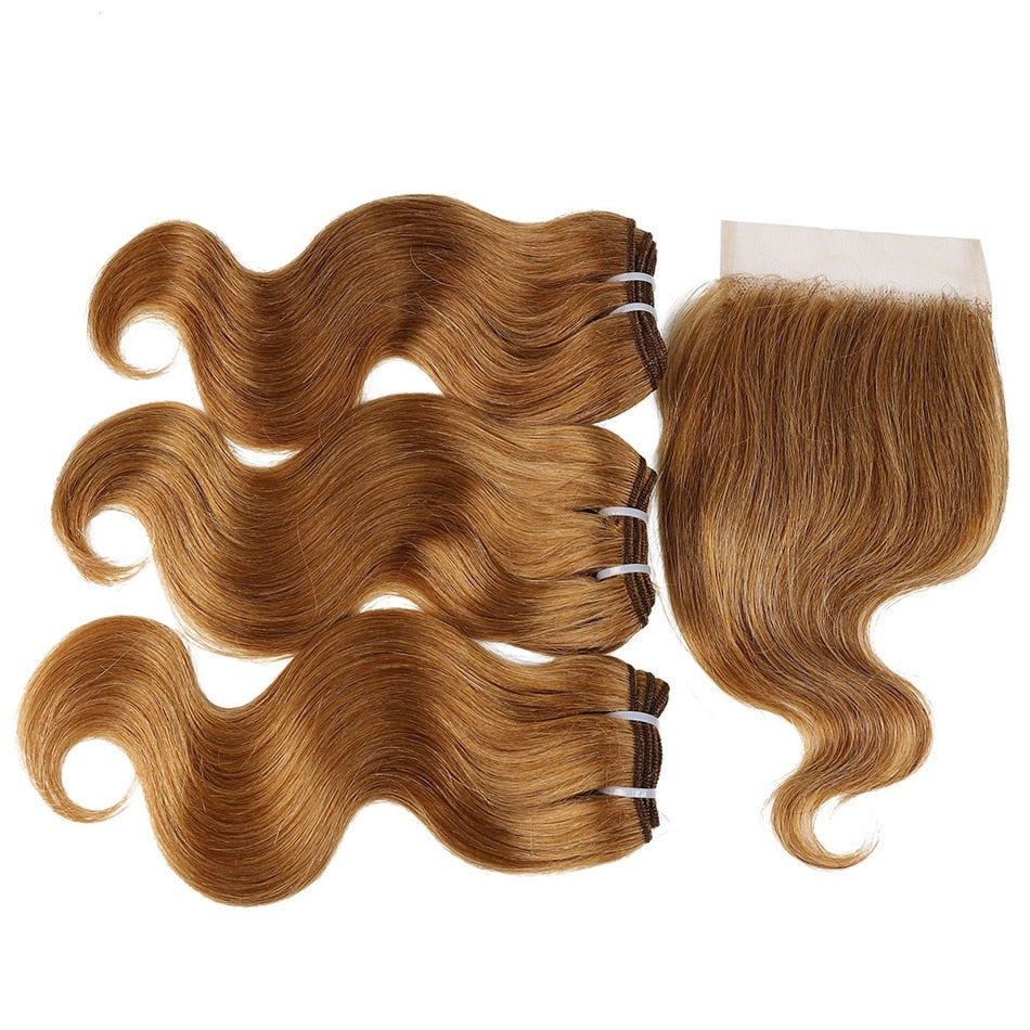 3 Bundles Brazilian Body Wave Hair Weave With 2X4 Lace Closure Black Honey Blonde Remy Human Hair With Closure