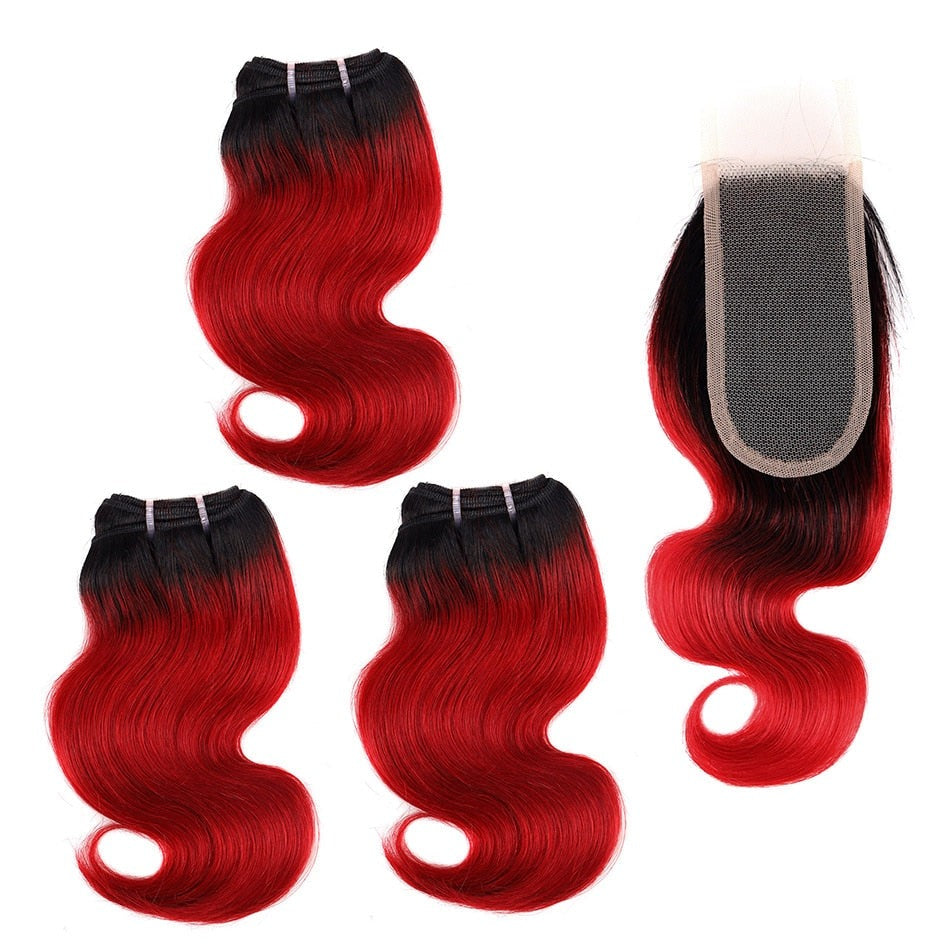 3 Bundles Brazilian Body Wave Hair Weave With 2X4 Lace Closure Black Honey Blonde Remy Human Hair With Closure