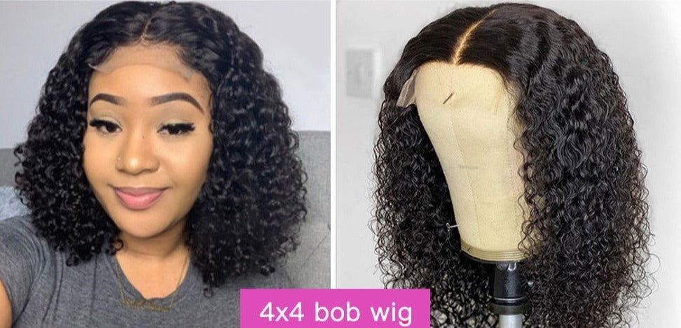 Short Curly Bob Wig Pre Plucked Malaysian Deep Curly 4x4 Lace Closure Bob Wig Transparent Lace Front Human Hair Wigs