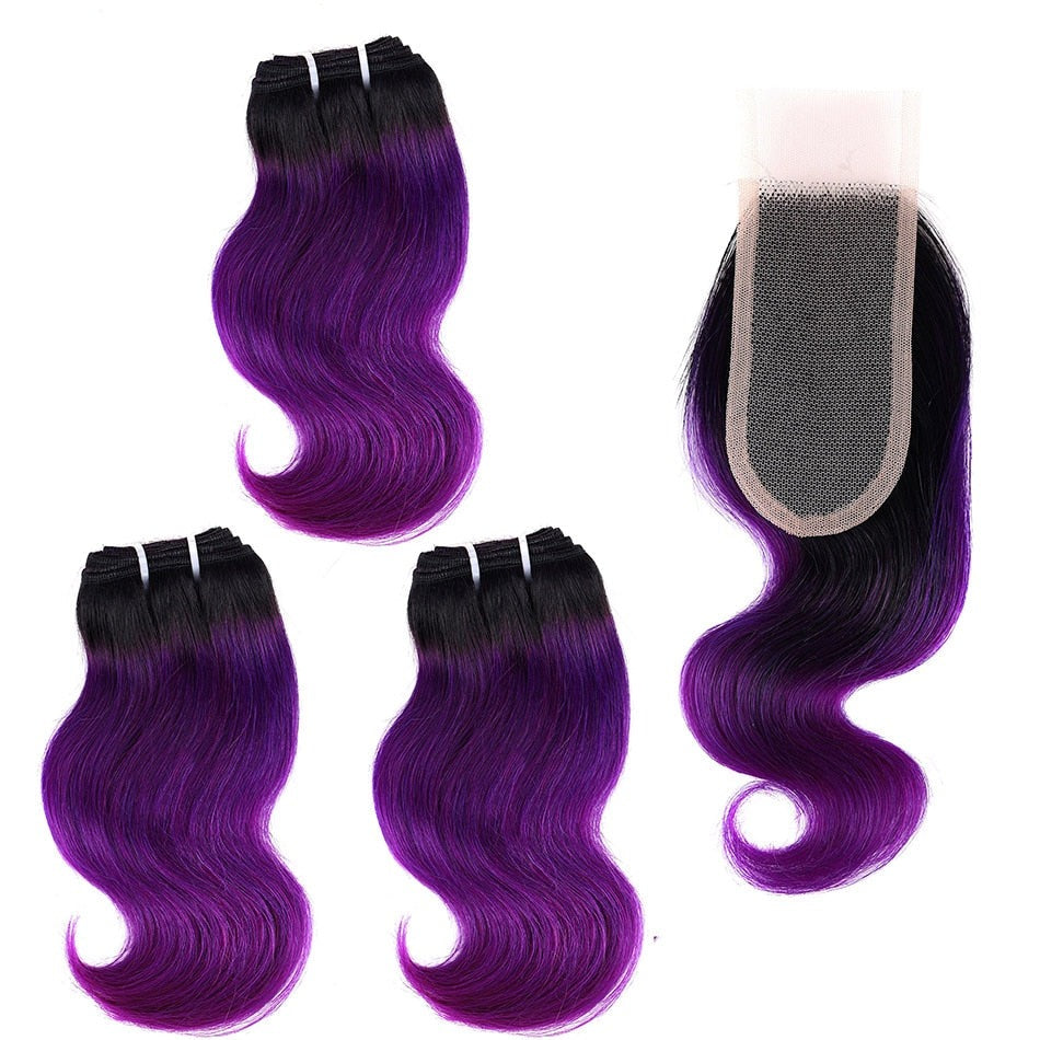 3 Bundles Brazilian Body Wave Hair Weave With 2X4 Lace Closure Black Honey Blonde Remy Human Hair With Closure