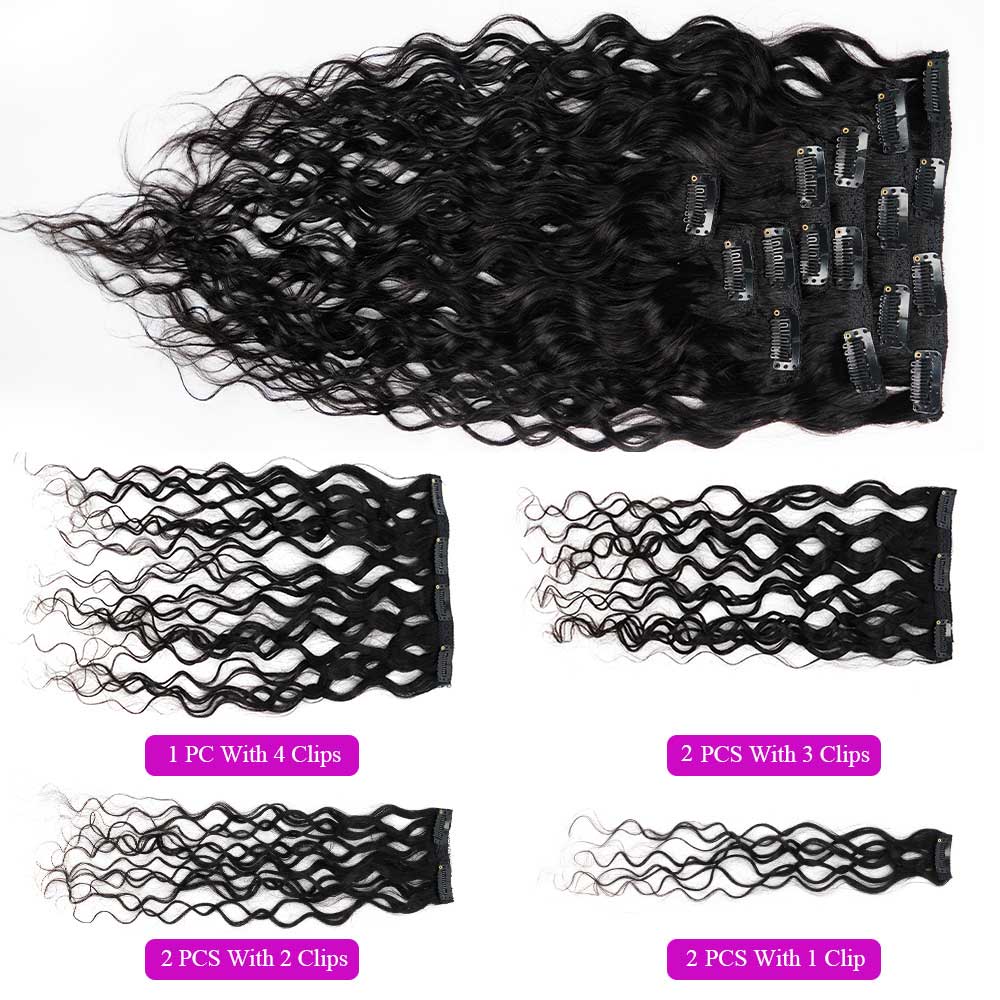 Water Wave Natural Curly Clip In Hair Extensions Brazilian 100% Human Hair Remy Hair