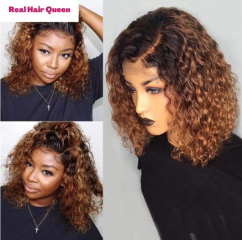 Brazilian Highlight Curly Bob Wig Deep Wave Frontal Wigs Curly Human Hair Wig 13x4 Ombre Colored Lace Front Wigs For Black Women