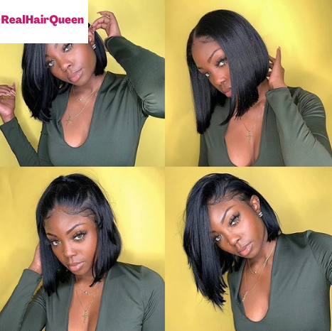 150% Density Remy Human Hair Brazilian Straight Bob Wigs T Part Lace Frontal Pre-Plucked Lace Wigs Natural Hair