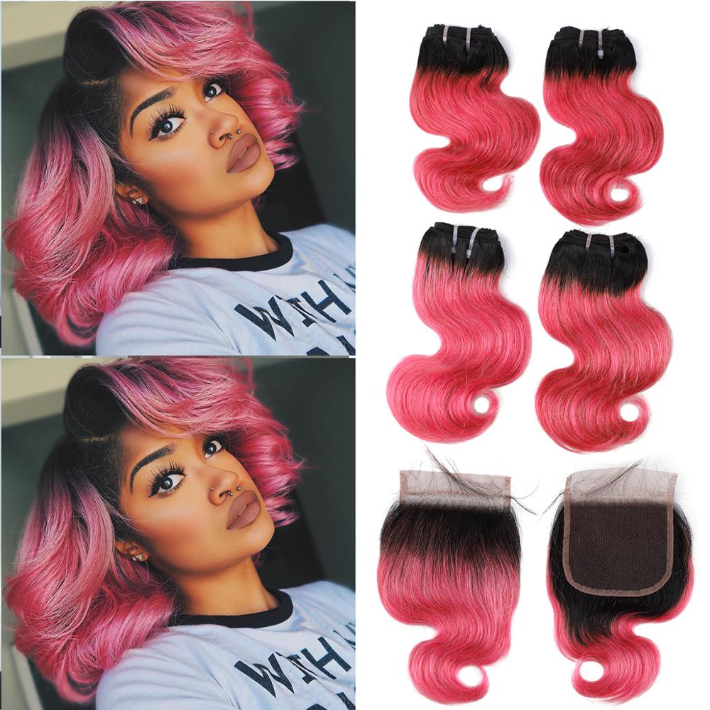 50g/pc Ombre Blonde Brazilian Body Wave Remy Human Hair With Closure 613/Purple/Blue/Pink/Green/ Short Bob Style