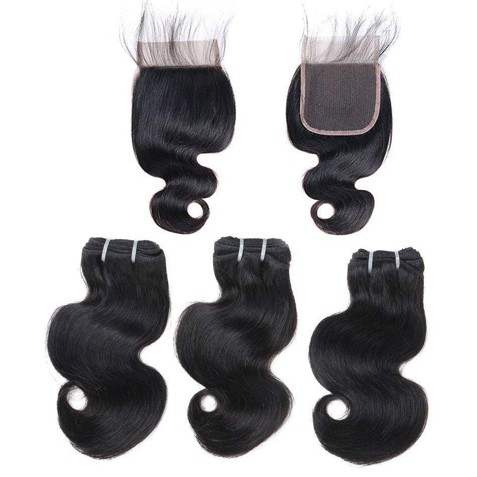 3 Bundles Brazilian Body Wave Hair Weave With 2X4  Lace Closure Black Honey Blonde Remy Human Hair With Closure