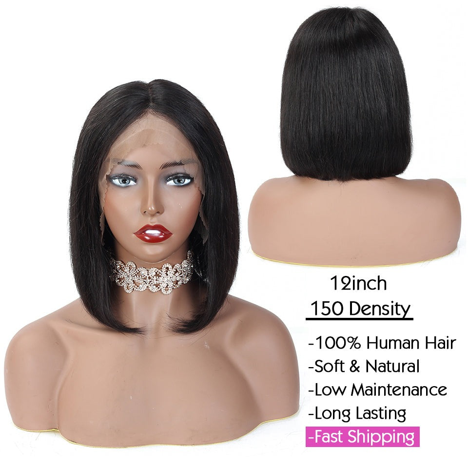 Straight Short Bob Wigs Blunt Cut Human Hair Wigs 4X4 Bob Lace Wigs Brazilian Hair Straight Bob Frontal Wigs