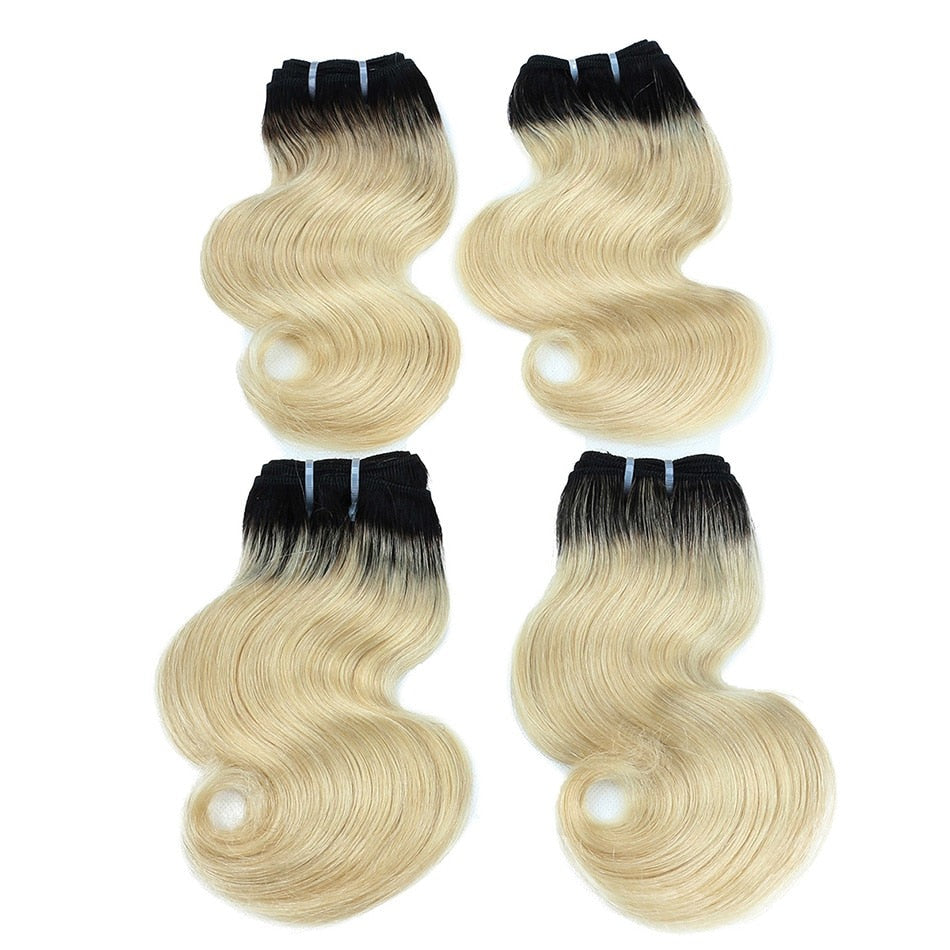 Ombre Blond Red Blue Pink Brazilian Body Wave Hair Weave Bundles Human Hair Extensions Remy Hair Short Bob Style