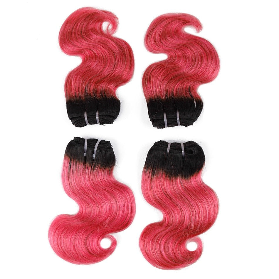 Ombre Blond Red Blue Pink Brazilian Body Wave Hair Weave Bundles Human Hair Extensions Remy Hair Short Bob Style