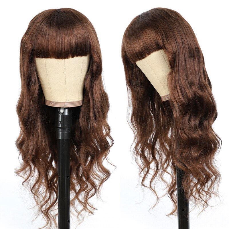 Natural Color Body Wave Wigs With Bang Brazilian 100% Human Hair Wigs For Black Women 99J/27/4 Colored Machine Made  Wigs