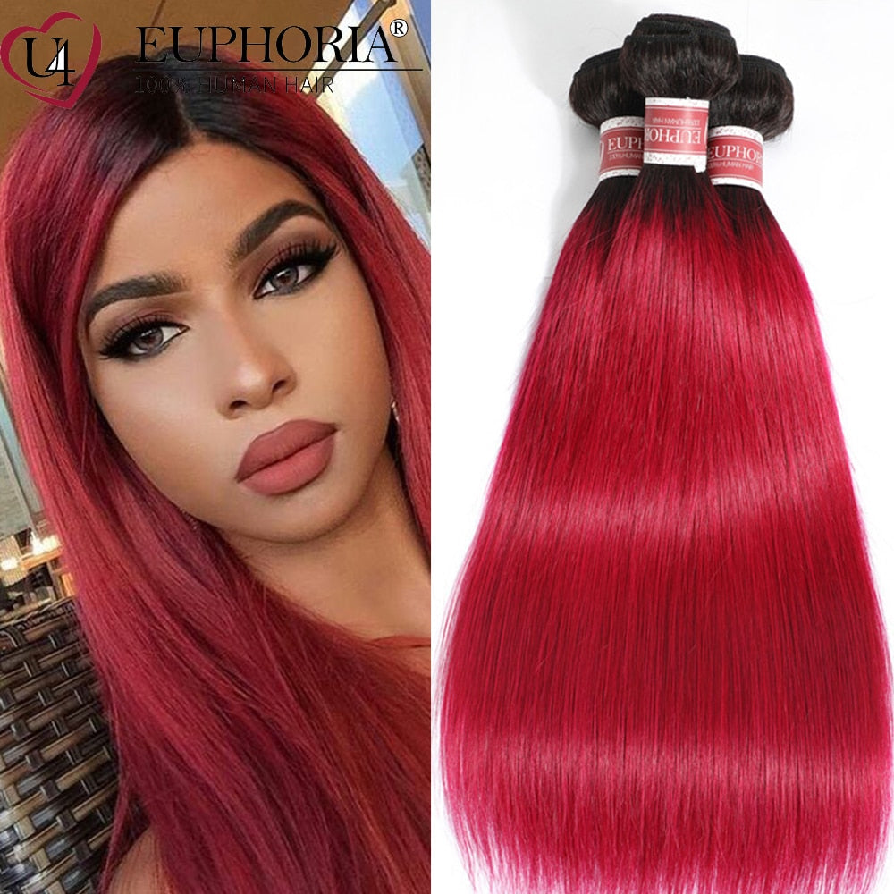 Brazilian Straight Hair Bundles 1/3 pcs Burgundy Red Blonde 27 Brown Color Remy Human Hair Weaving Bundles Extensions