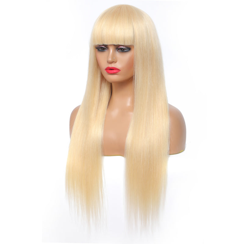 Long or short 613 Blonde Brazilian Remy Straight Human Hair Wigs With Bang  Full Machine Made Wig For Women