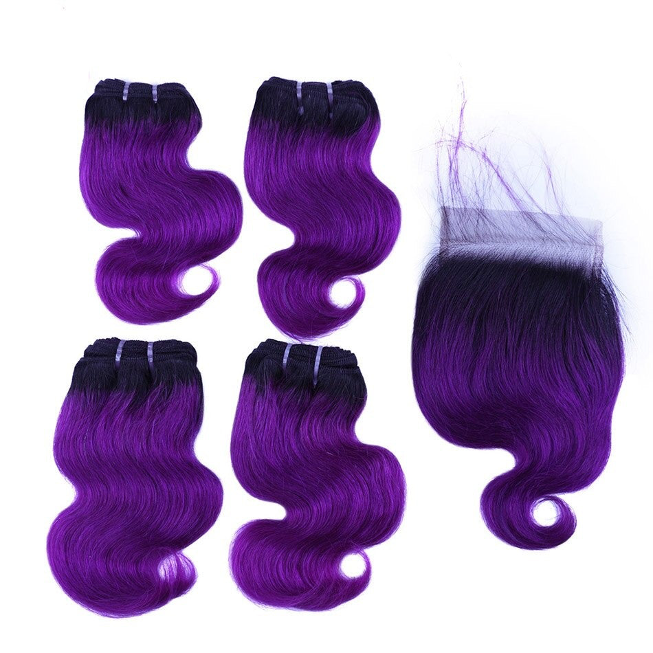 50g/pc Ombre Blonde Brazilian Body Wave Remy Human Hair With Closure 613/Purple/Blue/Pink/Green/ Short Bob Style