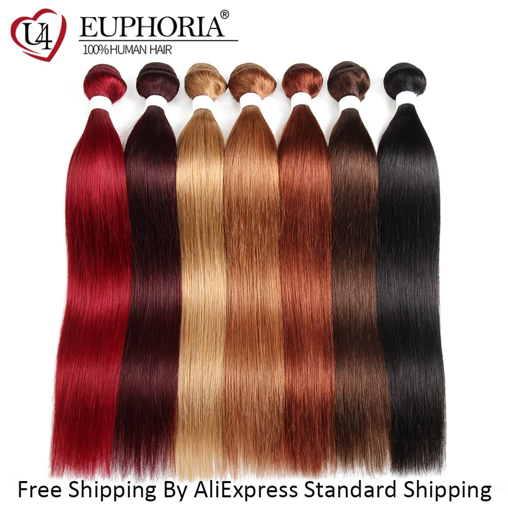 Brazilian Straight Hair Bundles 1/3 pcs Burgundy Red Blonde 27 Brown Color Remy Human Hair Weaving Bundles Extensions