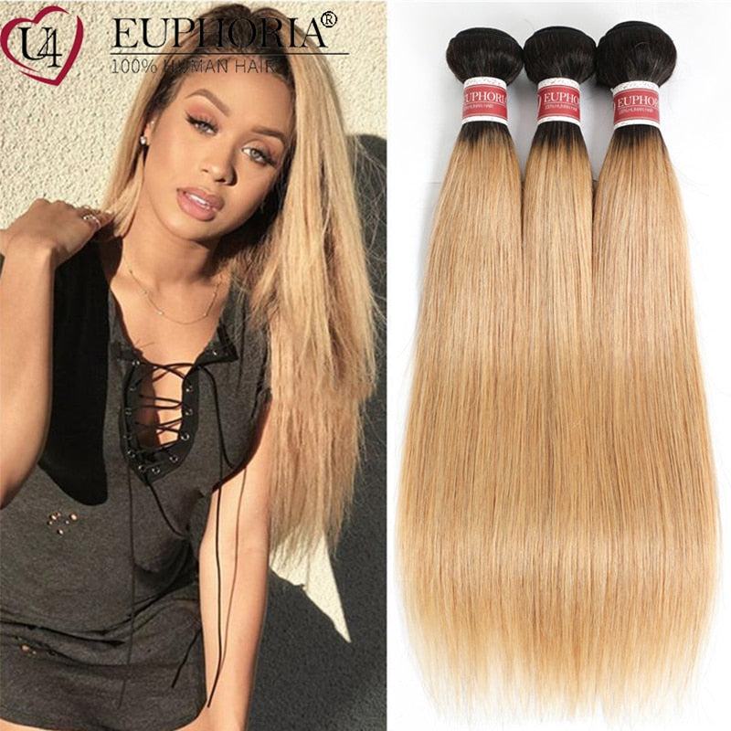 Brazilian Straight Hair Bundles 1/3 pcs Burgundy Red Blonde 27 Brown Color Remy Human Hair Weaving Bundles Extensions