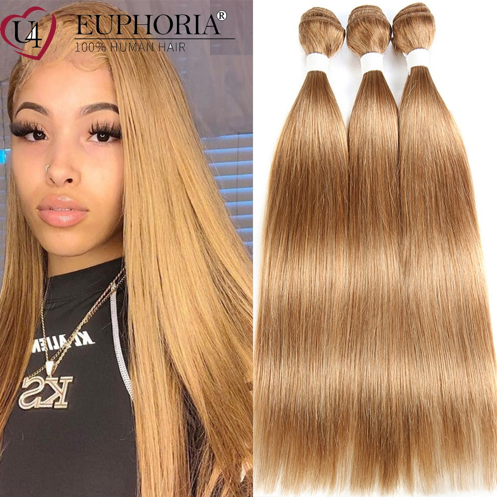 Brazilian Straight Hair Bundles 1/3 pcs Burgundy Red Blonde 27 Brown Color Remy Human Hair Weaving Bundles Extensions