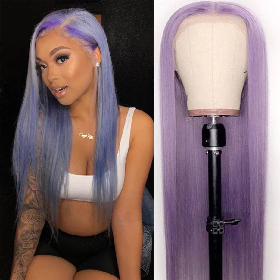 Blue Green Purple Pink Red 613 Colored Human Hair Wigs Raw Indian Straight Remy Hair 150% T Part HD Lace Frontal Wigs