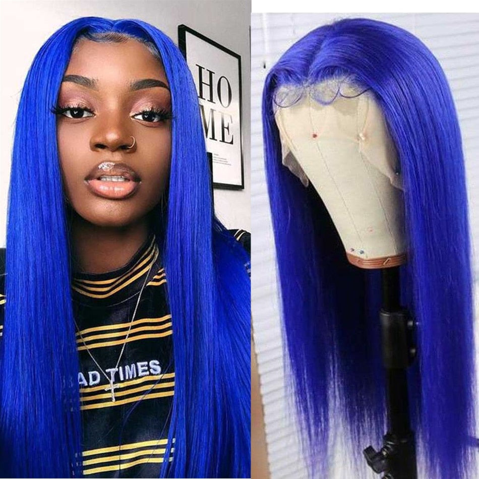 Blue Green Purple Pink Red 613 Colored Human Hair Wigs Raw Indian Straight Remy Hair 150% T Part HD Lace Frontal Wigs