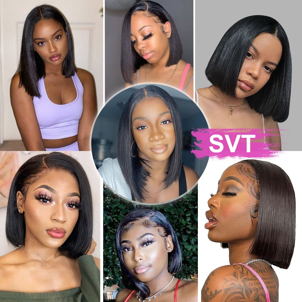 Straight Short Bob Wigs Blunt Cut Human Hair Wigs 4X4 Bob Lace Wigs Brazilian Hair Straight Bob Frontal Wigs