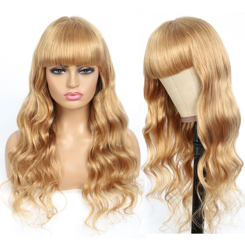 Natural Color Body Wave Wigs With Bang Brazilian 100% Human Hair Wigs For Black Women 99J/27/4 Colored Machine Made  Wigs