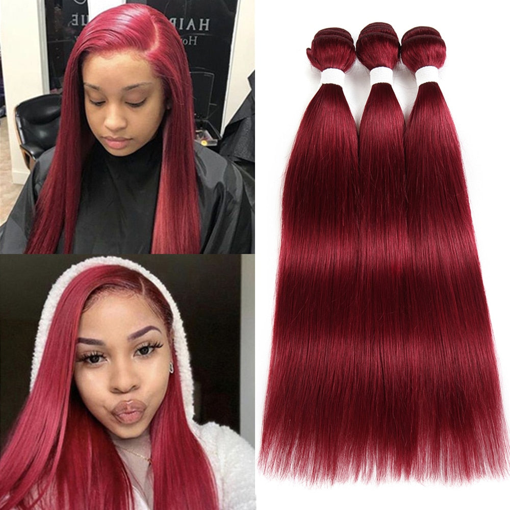 Brazilian Straight Hair Bundles 1/3 pcs Burgundy Red Blonde 27 Brown Color Remy Human Hair Weaving Bundles Extensions