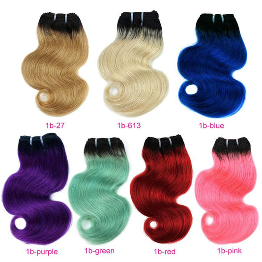 Ombre Blond Red Blue Pink Brazilian Body Wave Hair Weave Bundles Human Hair Extensions Remy Hair Short Bob Style