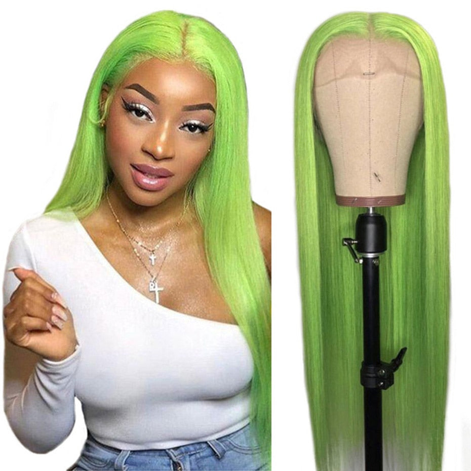 Blue Green Purple Pink Red 613 Colored Human Hair Wigs Raw Indian Straight Remy Hair 150% T Part HD Lace Frontal Wigs