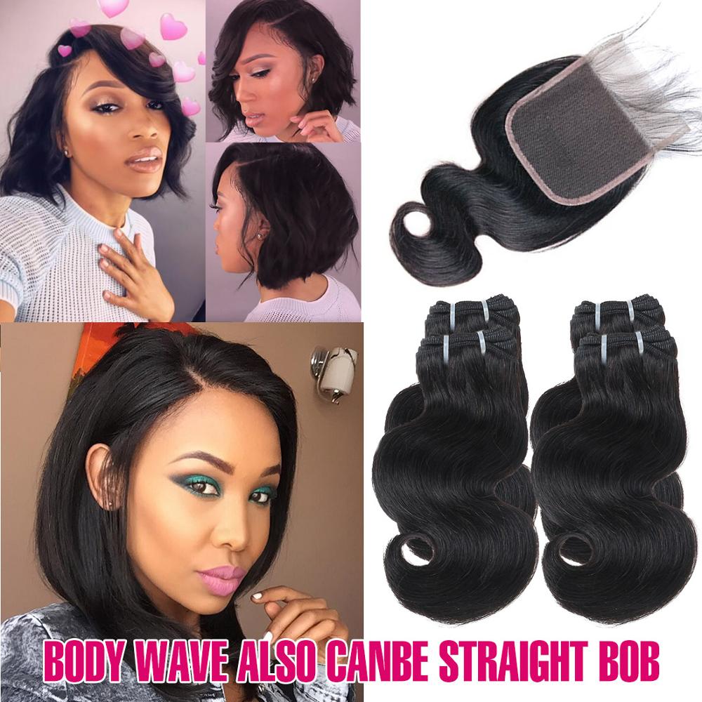 50g/pc Ombre Blonde Brazilian Body Wave Remy Human Hair With Closure 613/Purple/Blue/Pink/Green/ Short Bob Style