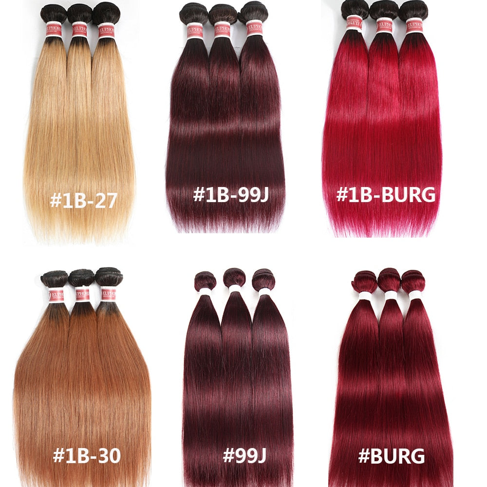 Brazilian Straight Hair Bundles 1/3 pcs Burgundy Red Blonde 27 Brown Color Remy Human Hair Weaving Bundles Extensions