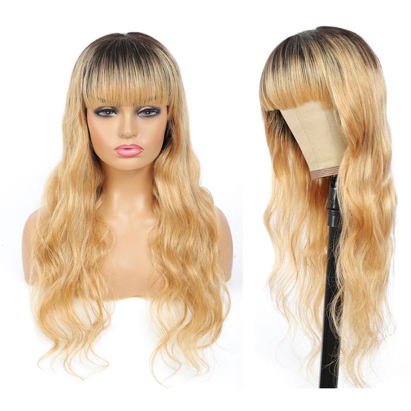 Natural Color Body Wave Wigs With Bang Brazilian 100% Human Hair Wigs For Black Women 99J/27/4 Colored Machine Made  Wigs