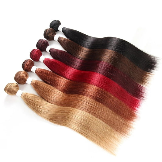 Brazilian Straight Hair Bundles 1/3 pcs Burgundy Red Blonde 27 Brown Color Remy Human Hair Weaving Bundles Extensions