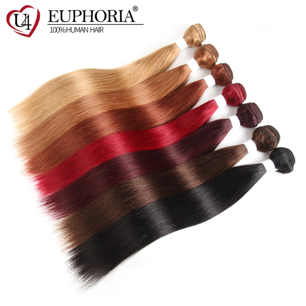 Brazilian Straight Hair Bundles 1/3 pcs Burgundy Red Blonde 27 Brown Color Remy Human Hair Weaving Bundles Extensions