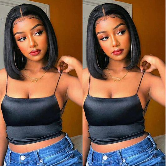 Straight Short Bob Wigs Blunt Cut Human Hair Wigs 4X4 Bob Lace Wigs Brazilian Hair Straight Bob Frontal Wigs