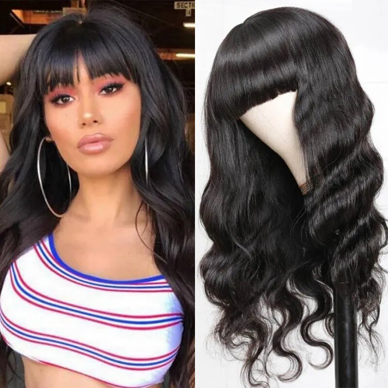 Natural Color Body Wave Wigs With Bang Brazilian 100% Human Hair Wigs For Black Women 99J/27/4 Colored Machine Made  Wigs