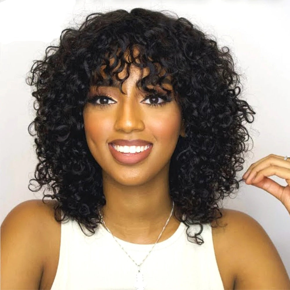 Afro Short Curly Wig Human Hair Full Wig 100% Real Hair Afro Curls Wigs