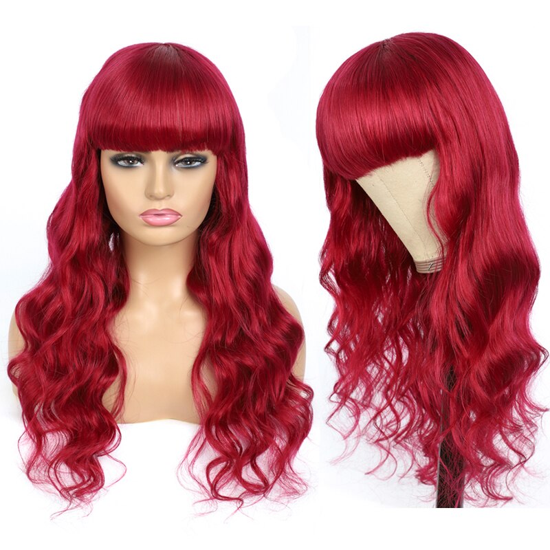 Natural Color Body Wave Wigs With Bang Brazilian 100% Human Hair Wigs For Black Women 99J/27/4 Colored Machine Made  Wigs