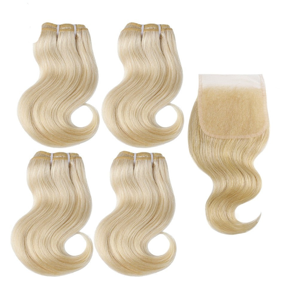 50g/pc Ombre Blonde Brazilian Body Wave Remy Human Hair With Closure 613/Purple/Blue/Pink/Green/ Short Bob Style