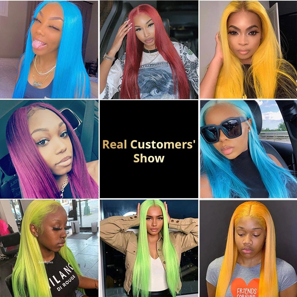 Blue Green Purple Pink Red 613 Colored Human Hair Wigs Raw Indian Straight Remy Hair 150% T Part HD Lace Frontal Wigs