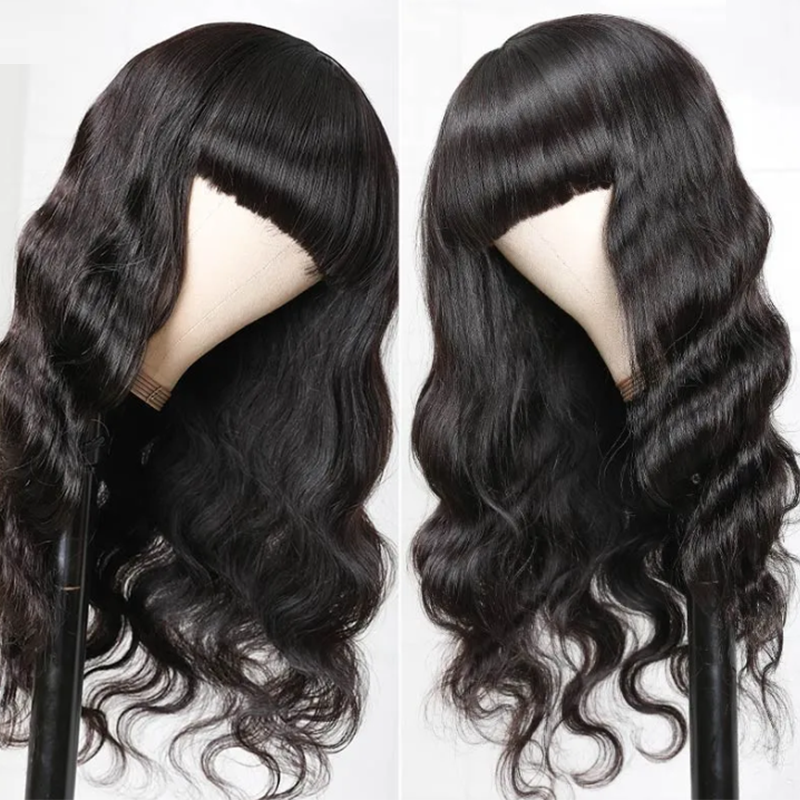 Natural Color Body Wave Wigs With Bang Brazilian 100% Human Hair Wigs For Black Women 99J/27/4 Colored Machine Made  Wigs