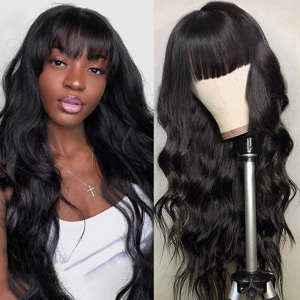 Natural Color Body Wave Wigs With Bang Brazilian 100% Human Hair Wigs For Black Women 99J/27/4 Colored Machine Made  Wigs