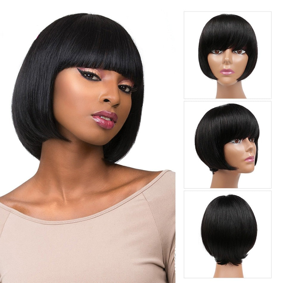 Ombre Short Bob Straight Wigs with Bangs Remy Brazilian  Bob Wigs With Bangs Human Hair Wigs 1B/Blond