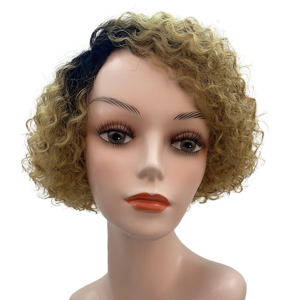 Short Kinky Curly Human Hair Wig Afro Short Wigs Pixie Cut Wig Human Hair No Lace Front Natural Brazilian Hair Wigs