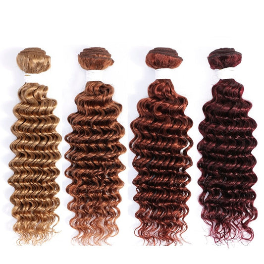 Deep Wave Human Hair Bundles 1PC Blonde Brown Red wine Human Hair Weave Bundles Brazilian Remy Hair Extensions