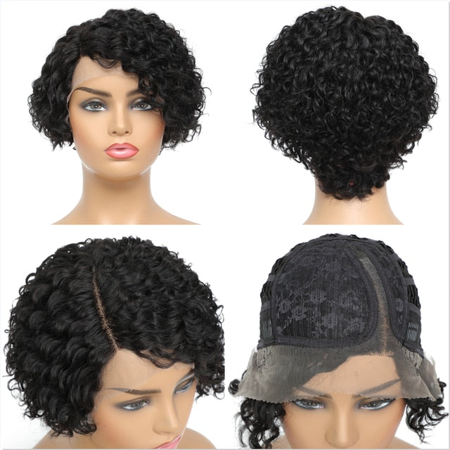 Short Kinky Curly Human Hair Wig Afro Short Wigs Pixie Cut Wig Human Hair No Lace Front Natural Brazilian Hair Wigs