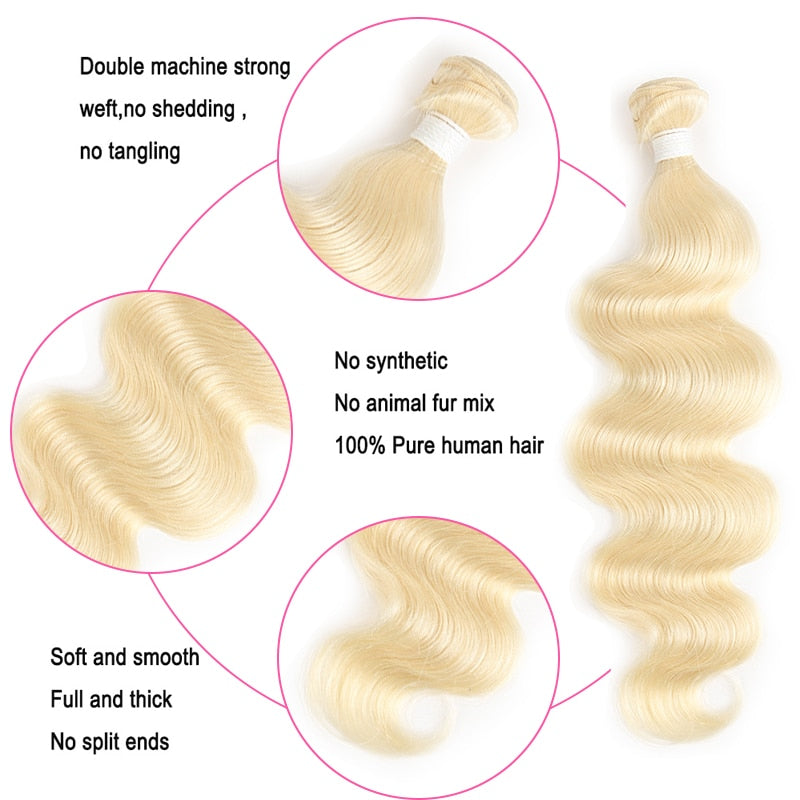 613 Honey Blonde Body Wave Bundles With Closure Brazilian Remy Human Hair Weave Bundles With Closure 3 Bundles With Closure