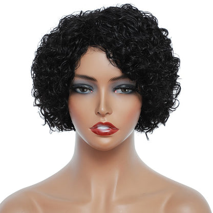 Human Hair Wigs Curly Wave Side Part Wig Short Bob Pixie Cut Brazilian Remy Human Hair Deep Curly None Lace Front Wigs for Women