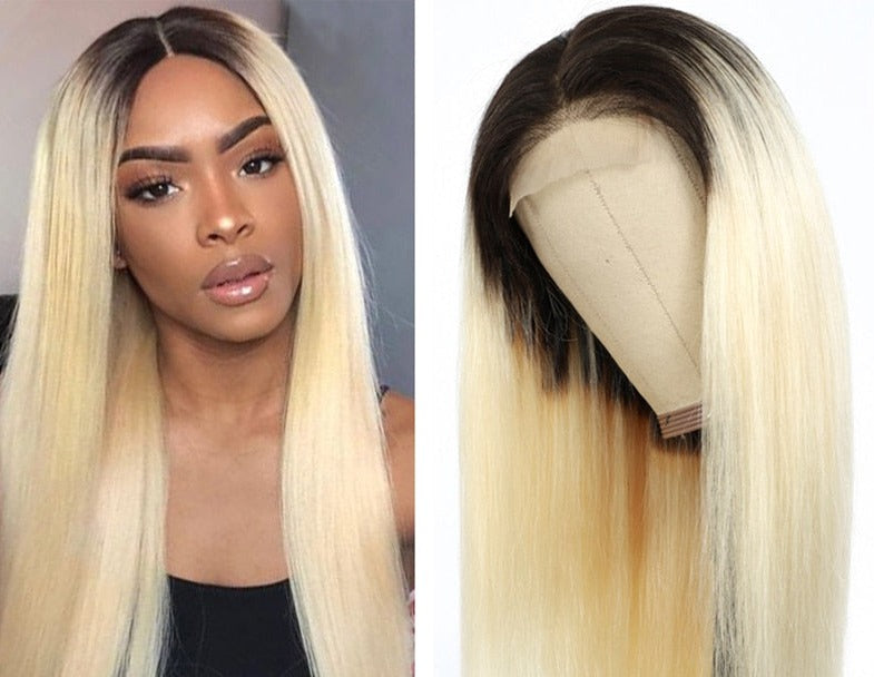 T1B/613 Ombre Blonde Lace Front Human Hair Wigs Brazilian Remy Straight Pre Plucked 13x4 Lace Wig 150% Density