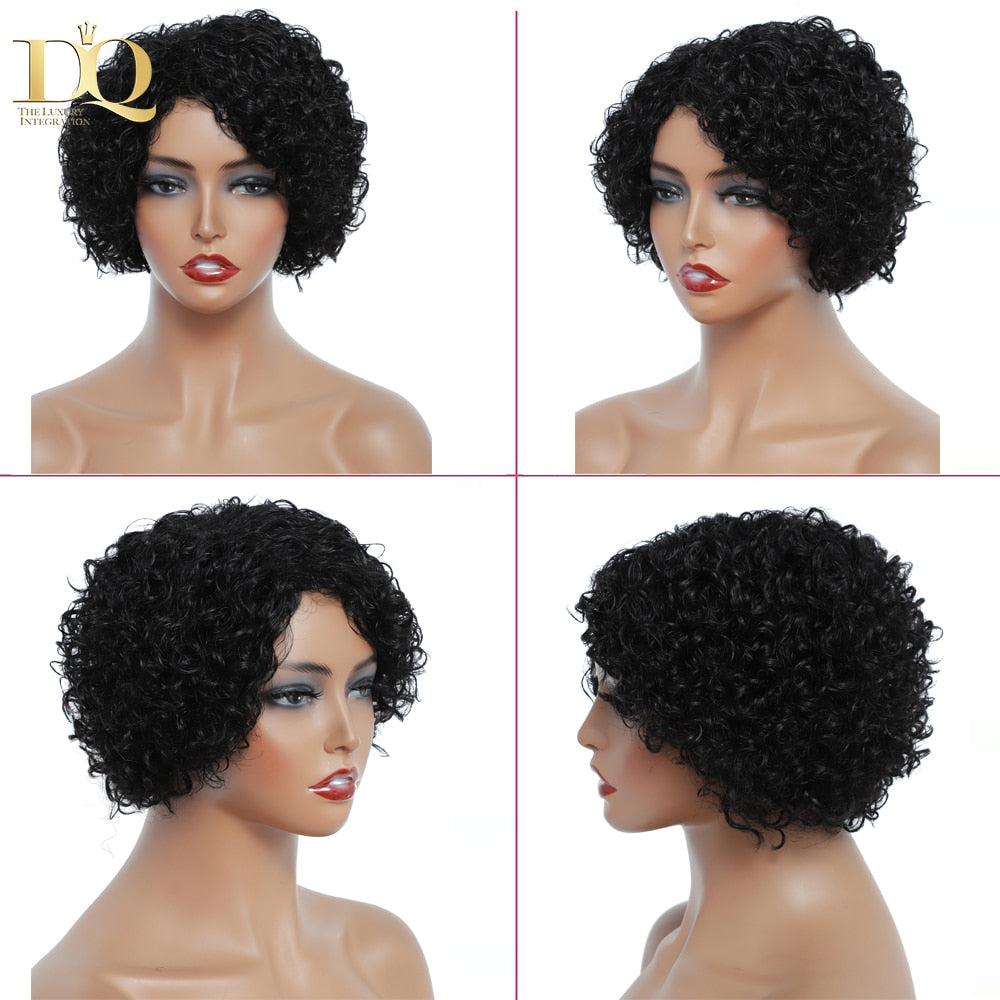 Short Kinky Curly Human Hair Wig Afro Short Wigs Pixie Cut Wig Human Hair No Lace Front Natural Brazilian Hair Wigs