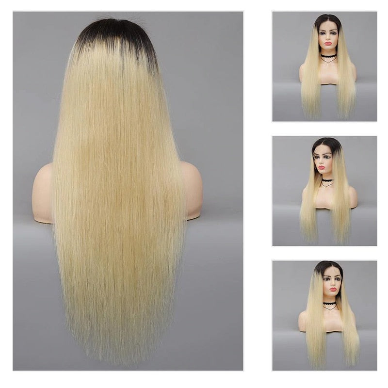 T1B/613 Ombre Blonde Lace Front Human Hair Wigs Brazilian Remy Straight Pre Plucked 13x4 Lace Wig 150% Density