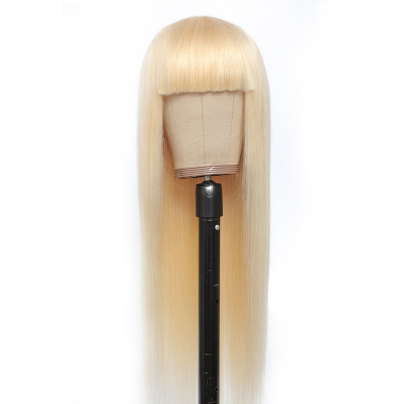 Long or short 613 Blonde Brazilian Remy Straight Human Hair Wigs With Bang  Full Machine Made Wig For Women